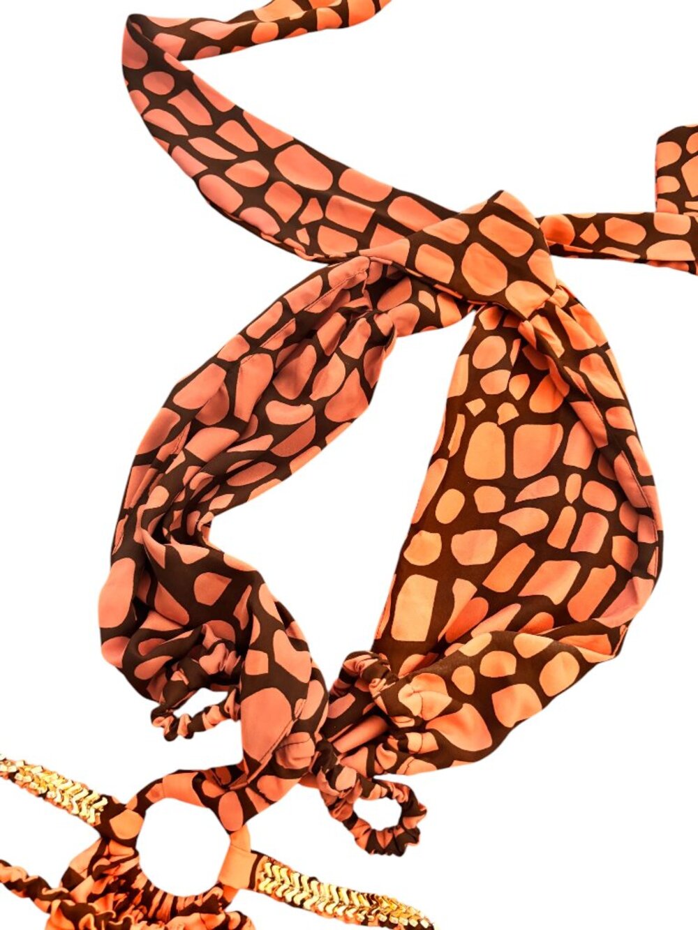 Orange Printed Cut-Out Maxi Dress – Halter Tie, Open Back, High Slit, Vacation G - Picture 2 of 3